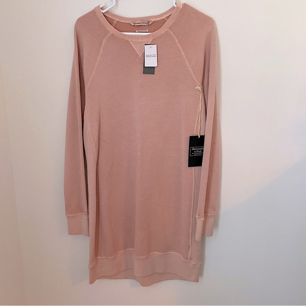 Abercrombie NWT Garment Dyed Light Pink Long Sleeve Sweatshirt Mini Dress